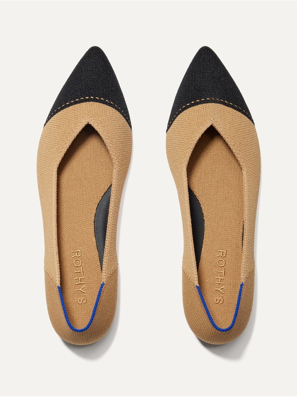 Rothy’s The Point II Knit Pointed-Toe Flats in Two-Tone Camel Captoe, Size 9